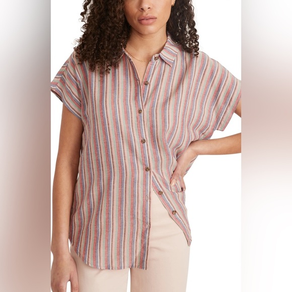 Marine Layer Tops - Marine Layer Dana striped short sleeve linen blend top sz sm